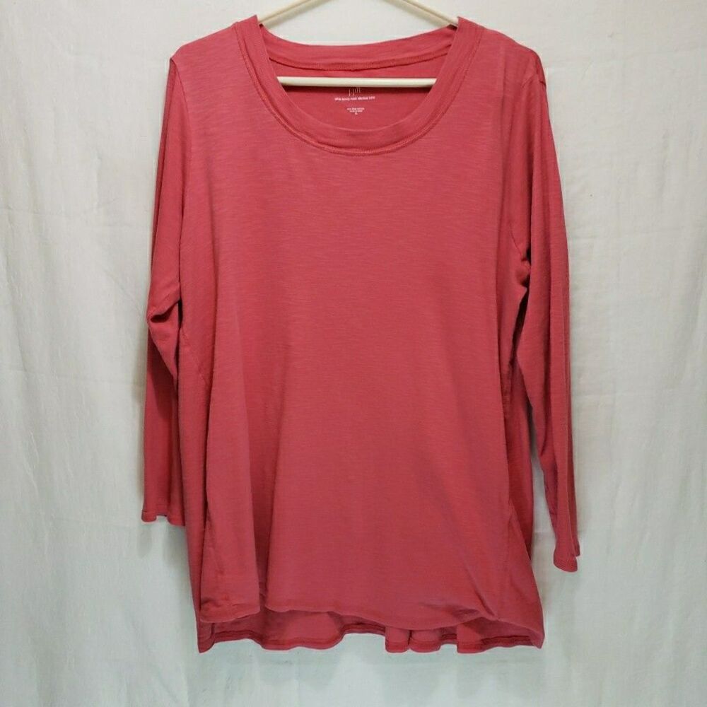 J. Jill Pima Scoop-Neck Elliptical Tunic Top XL Coral Pink Cotton Knit